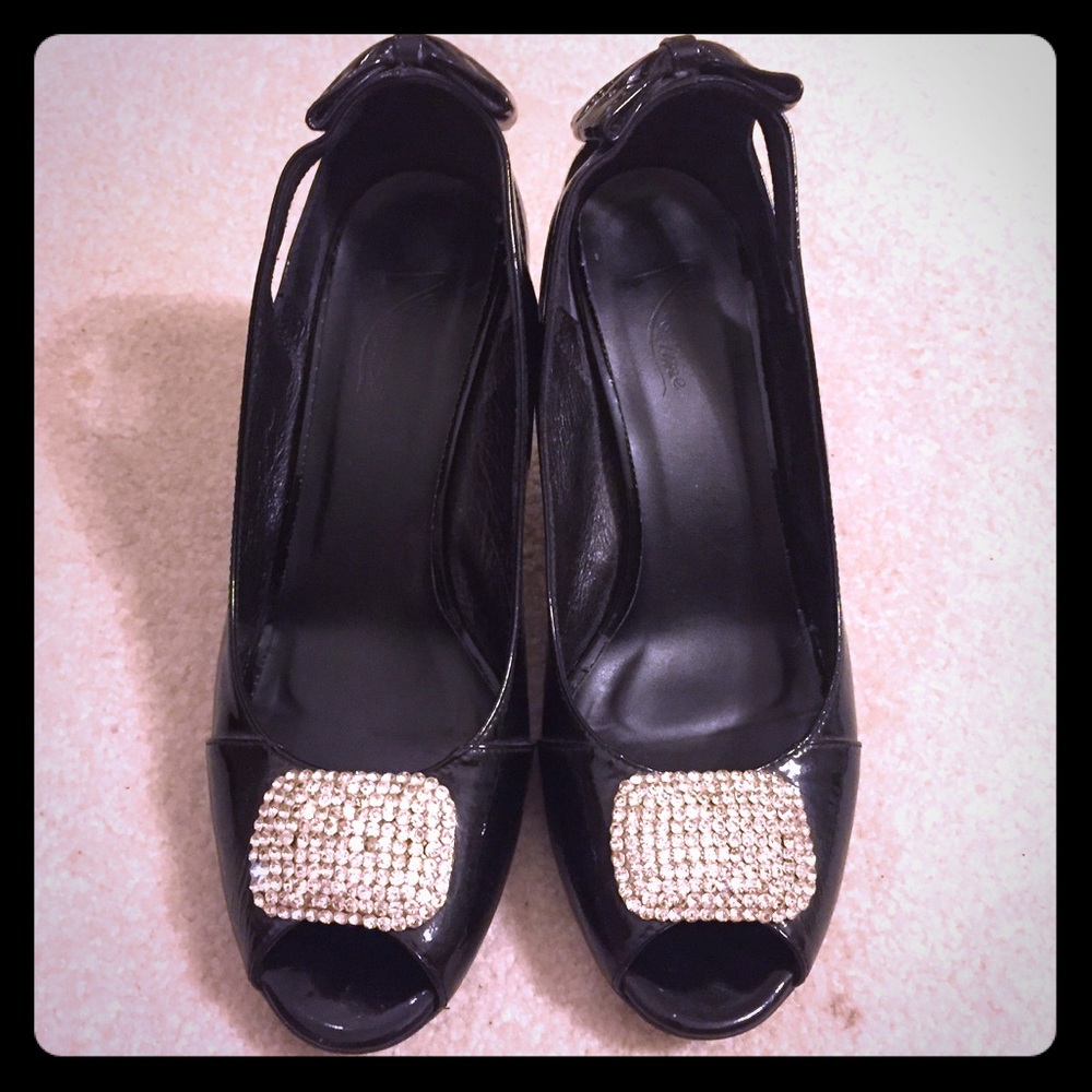 Black Patent peep toe heels